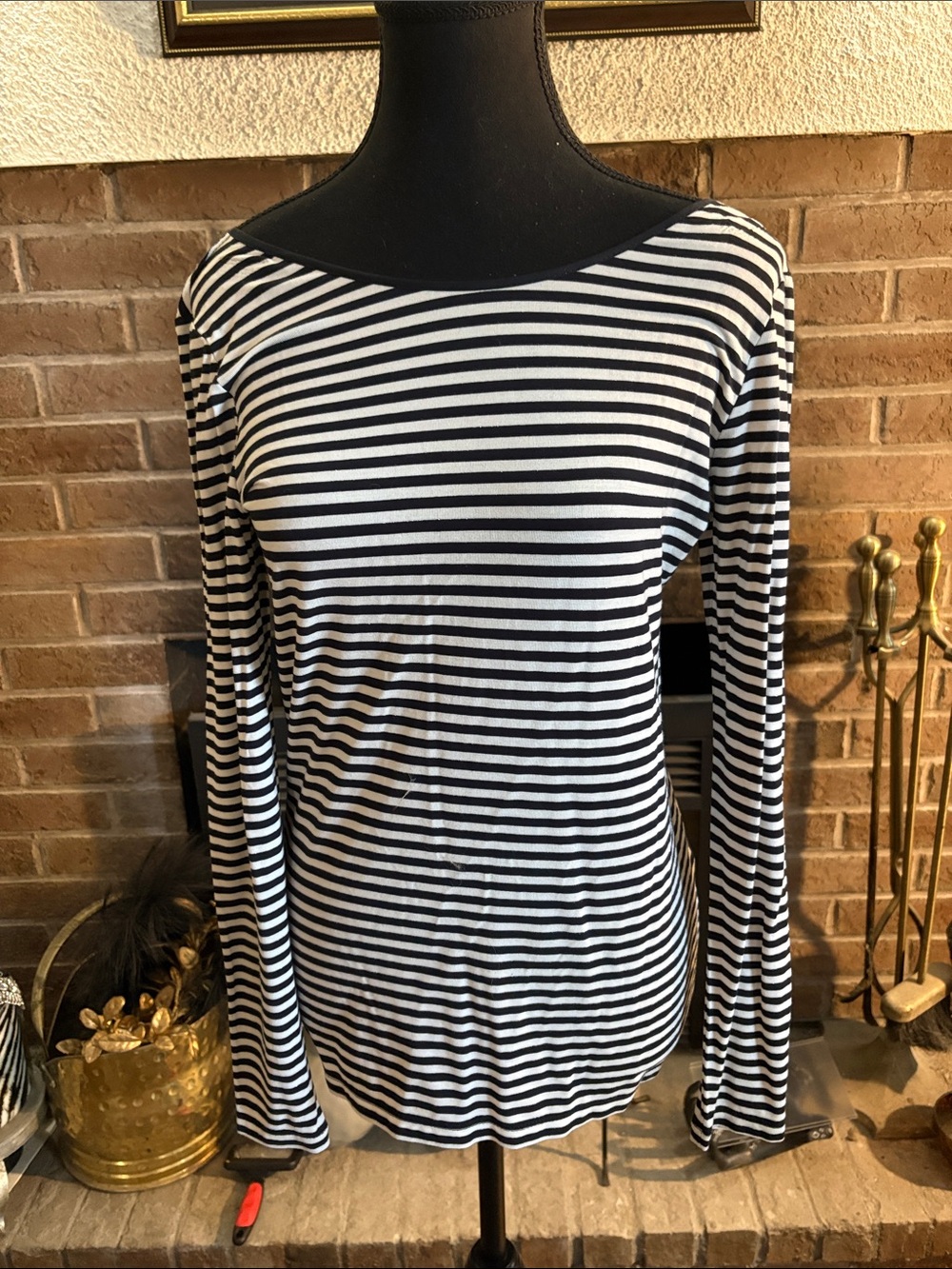Jacob Black & White Striped Long-Sleeve Boatneck Top